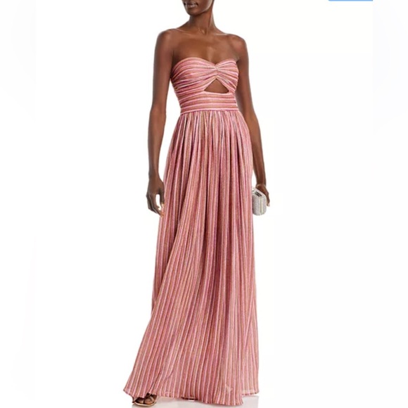 AQUA Metallic Stripe Cutout Gown Rainbow Long Formal Dress Homecoming Prom EUC L - Picture 6 of 9